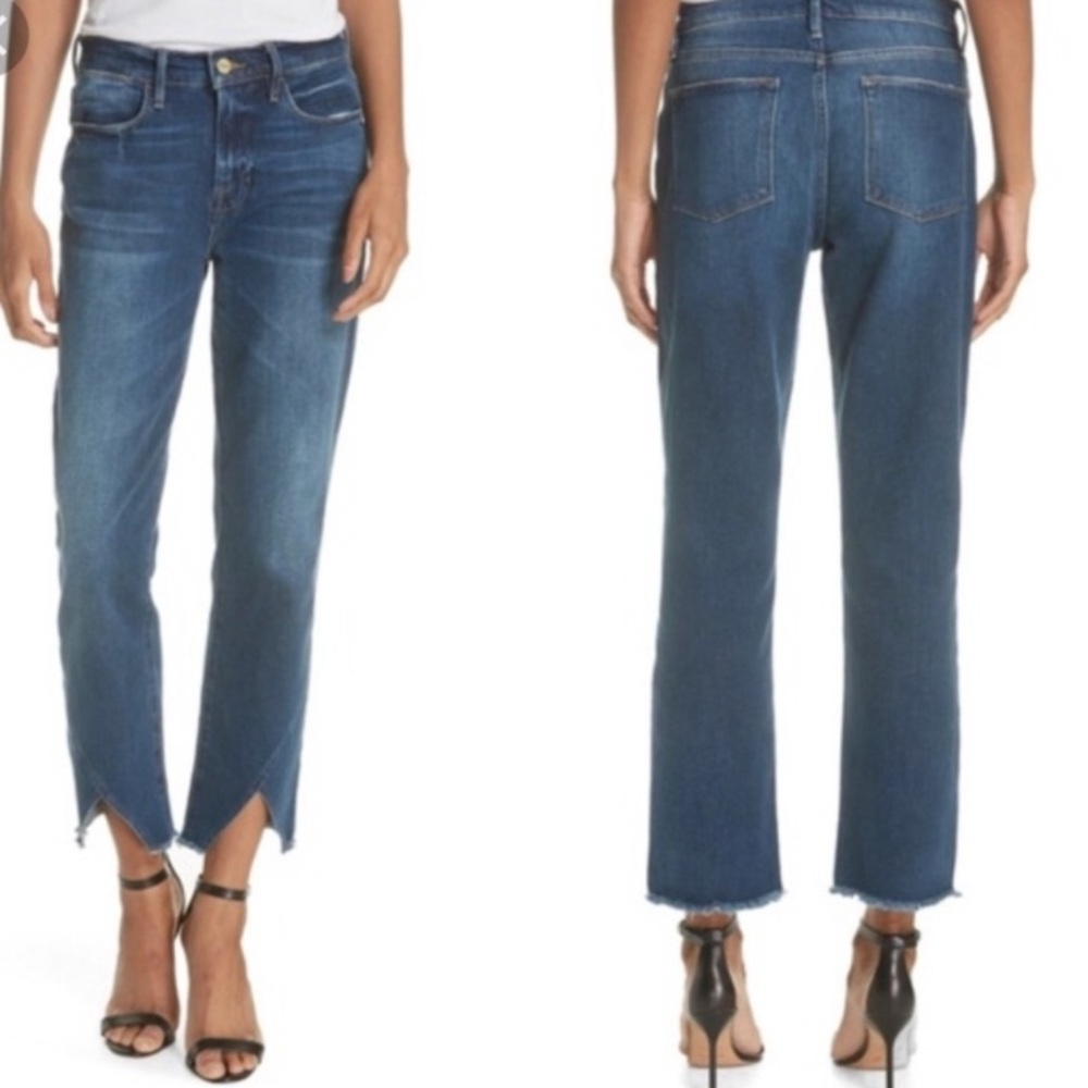 Frame Le High Straight Asymmetrical Triangle Hem Size 31